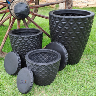 Kit 3 Vasos Premium Polietileno Coluna Diamante 3D Luxo N1, N2 E N3 P/ Planta Casa Decoração Jardim e Interiores C/Prato em Oferta na Shopee