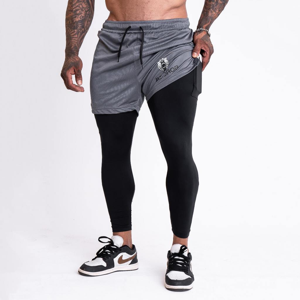 Calça Legging Masculina  Com Shorts Sobreposto Dryfit Bolso Para Celular