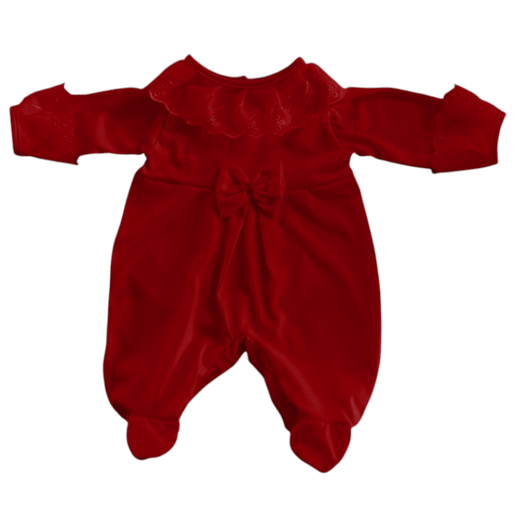Macacão Manga Longa Bebê Menina Vermelho 100% Algodão Bordado Inglês - Tam. RN ao G |Diversas Cores