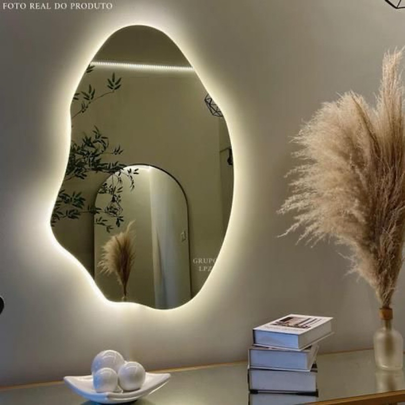 Espelho orgânico abstrato Pinterest lançamento médio grande sala banheiro salão com luz le...
