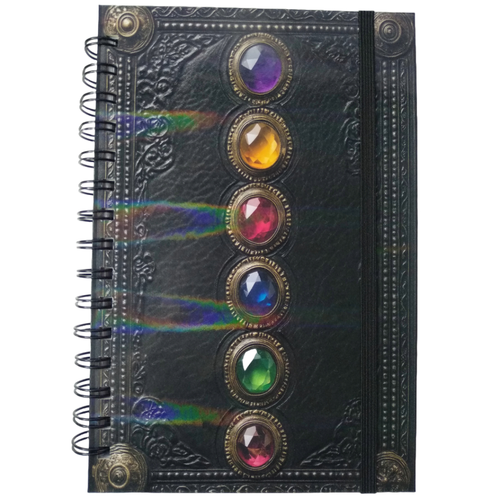 Caderno A5 Capa Dura Cristais Reiki Artesanal | Energia Chakras | Grimório Diário de Escrita | Caderno Místico