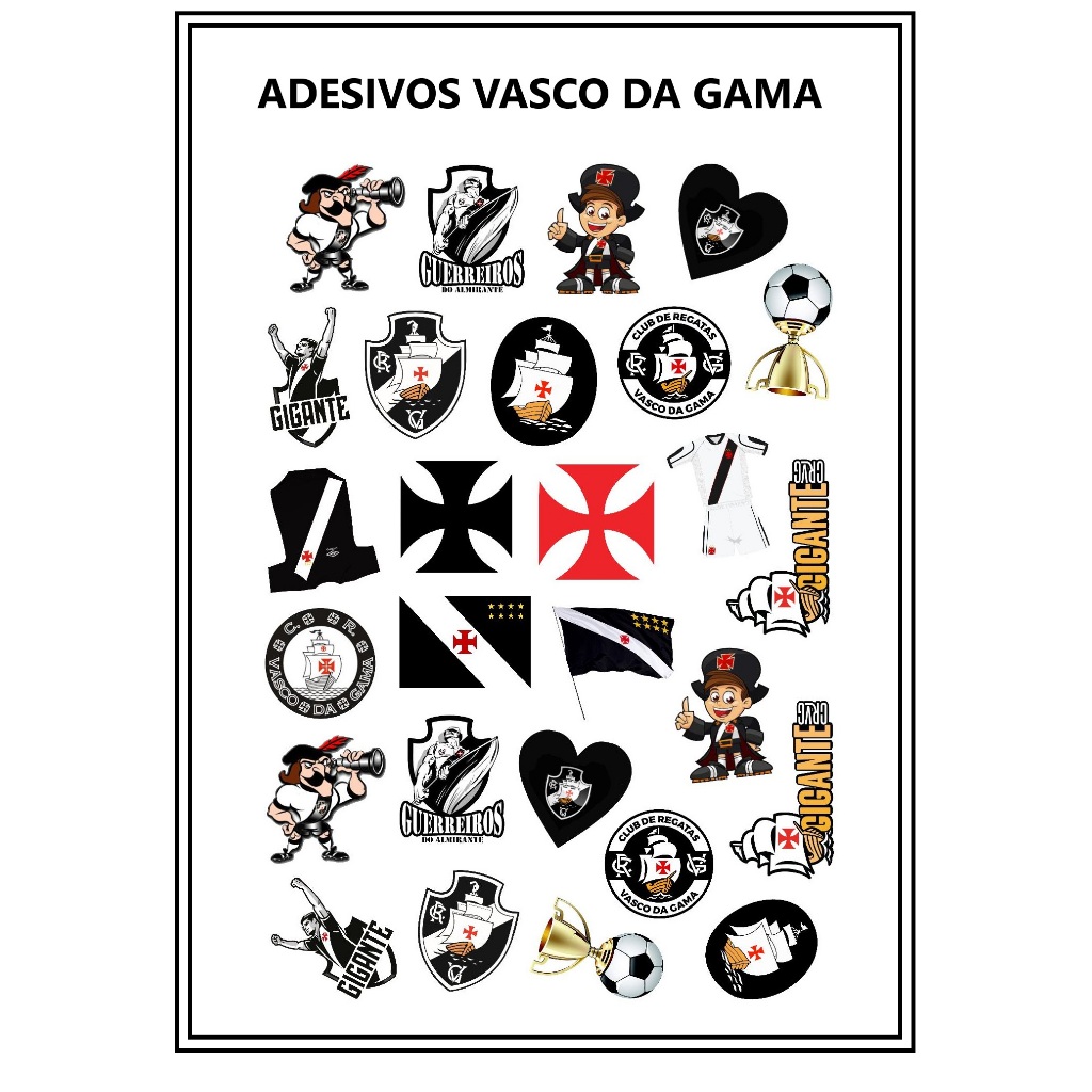 ADESIVOS VASCO DA GAMA  - AUTO COLANTE - CARTELA C/ 27 UNIDADES em Oferta na Shopee