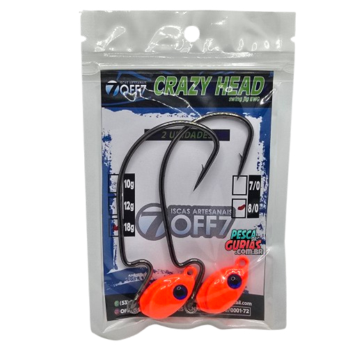 CRAZY HEAD OFF7 - LARANJA - 2 UN - 18G - Anzol OFF SET Articulado - ideal para DOURADO