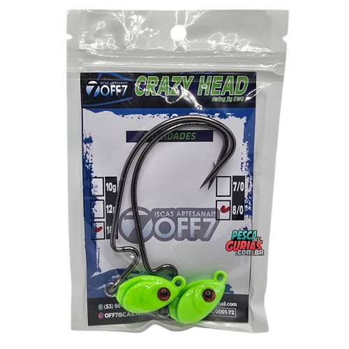 CRAZY HEAD OFF7 - VERDE LIMÃO - 2 UN - 18G - Anzol OFF SET Articulado - ideal para DOURADO