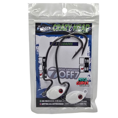 CRAZY HEAD OFF7 - BRANCO - 2 UN - 18G - Anzol OFF SET Articulado - ideal para DOURADO