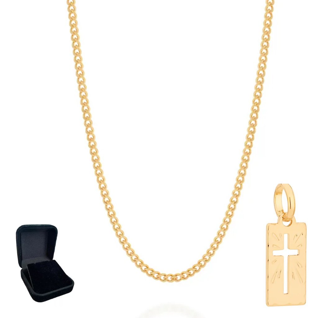 Cordão Masculino Com Pingente Banhado A Ouro 18k Rommanel Design Elegante E Casual em Oferta na Shopee