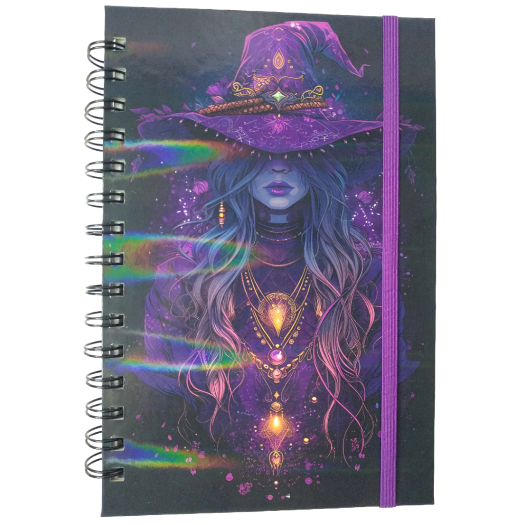 Caderno A5 Capa Dura Bruxa Roxa Artesanal | Sacerdotisa | Grimório Diário de Escrita | Caderno Místico
