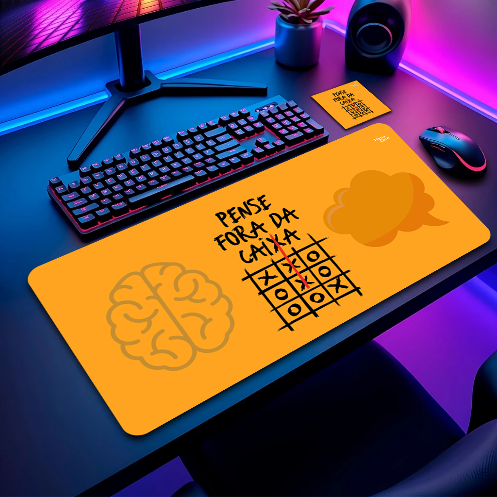 Mouse Pad Grande com Porta Copos de Brinde 35x70cm - Pense Fora da Caixa