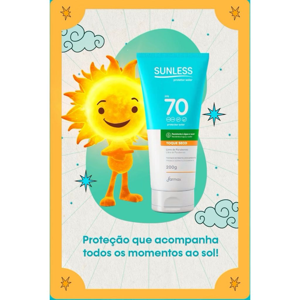 Protetor Solar Sunless FPS 70 Toque Seco Não Oleoso 200g em Oferta na Shopee