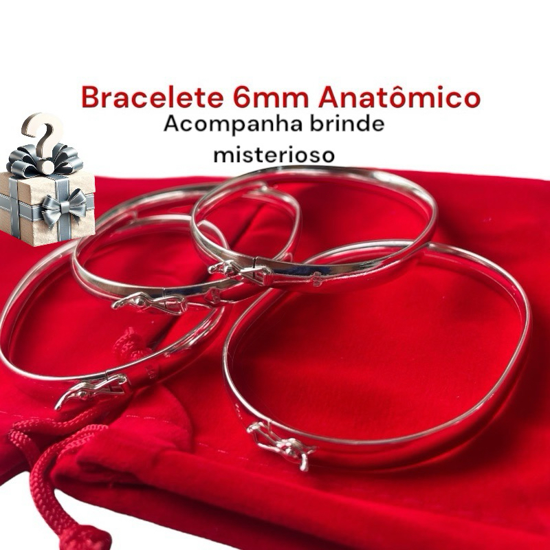pulseira Bracelete grosso geométrico 6mm anatômico unissex prata 925 em Oferta na Shopee