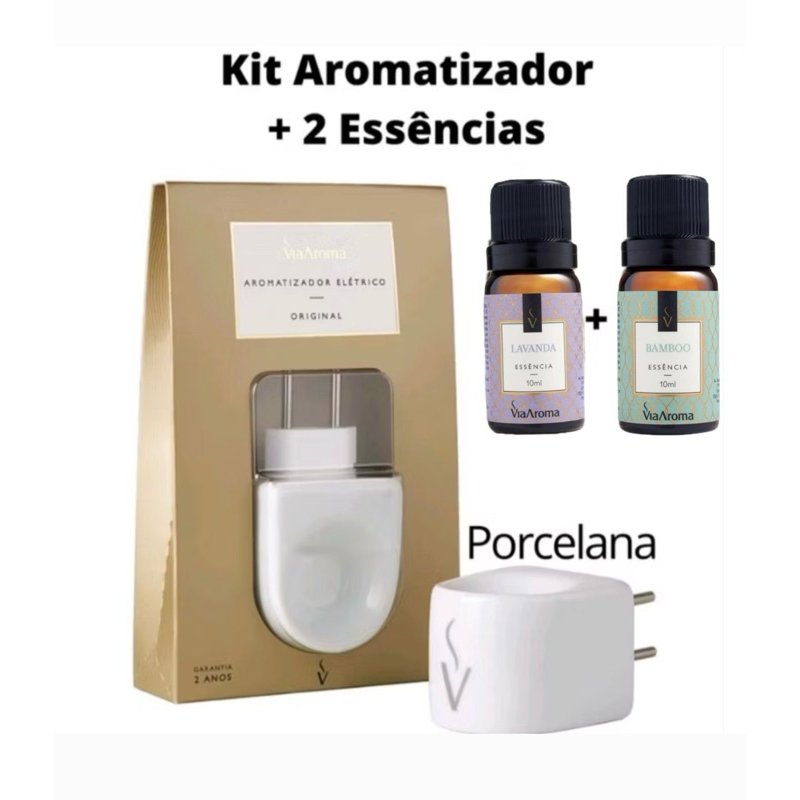 Kit com1 Aparelho De Porcelana Difusor Elétrico e 2 Essências 10ml - Via Aroma