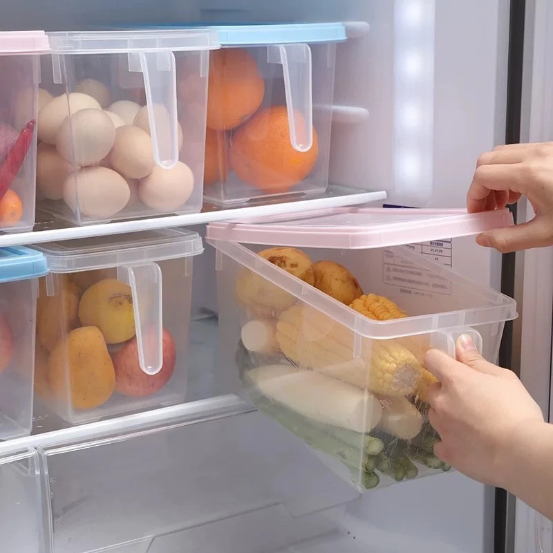 Organizador de Geladeira Despensa de Alimentos Caixas Empilháveis Com Alça de Plástico Tra...