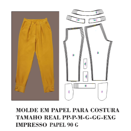 MOLDE, MODELAGEM DE CALÇA ALFAIATARIA  CENOURA EM PAPEL 90 GM HSTZ-106