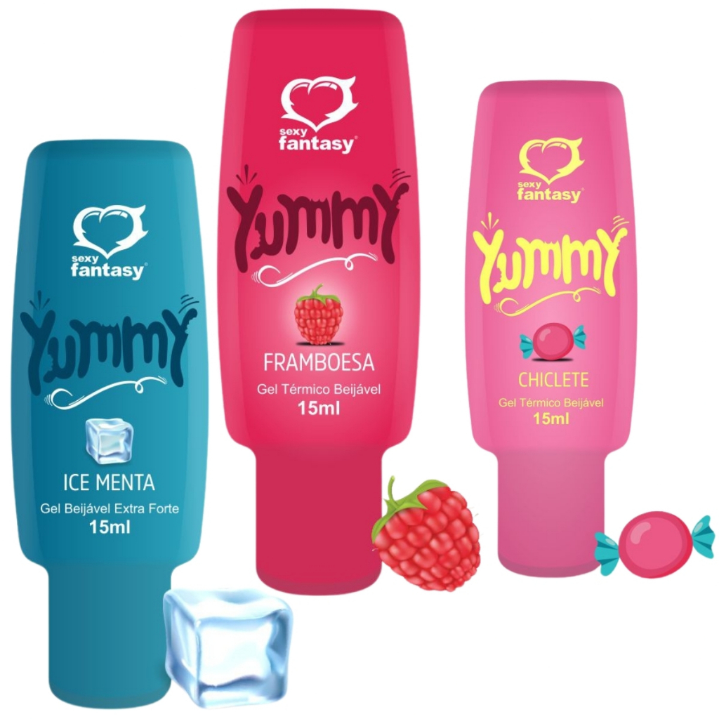 Kit Com 3 Gel Beijável Yummy Esquenta Esfria 15ml Sexy Fantasy em Oferta na Shopee