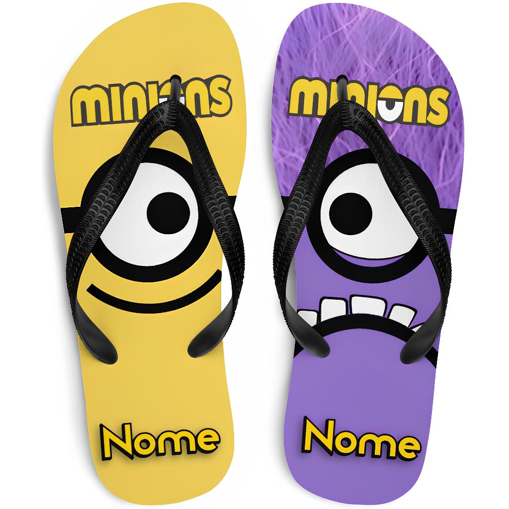 Chinelo Minions Desenho Anime Personalizado COM NOME Adulto Infantil 4 Modelos
