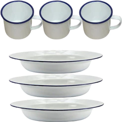 Prato e Caneca Esmaltado Branco Kit Esmalte kit com kit com 3, 2 e 1 Retro café chá Casa de vó Roça
