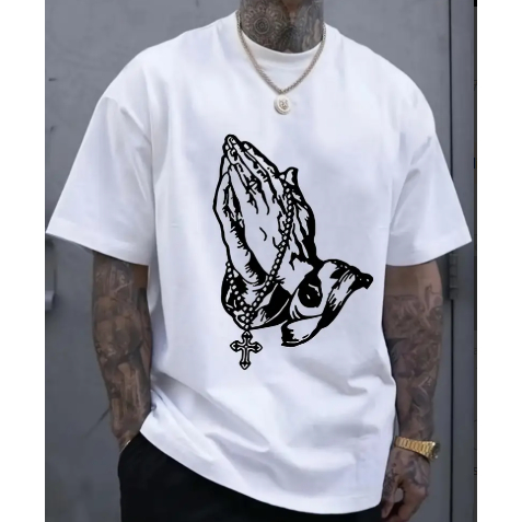 Camiseta masculina estampada com oração 100% Algodão em Oferta na Shopee