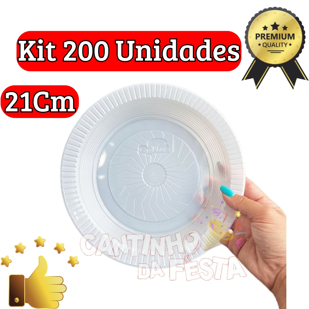 Kit 200 Pratos Descartáveis ​​21cm - Festa, Almoço, Aniversário, Eventos, Buffet, Churrasco em Oferta na Shopee
