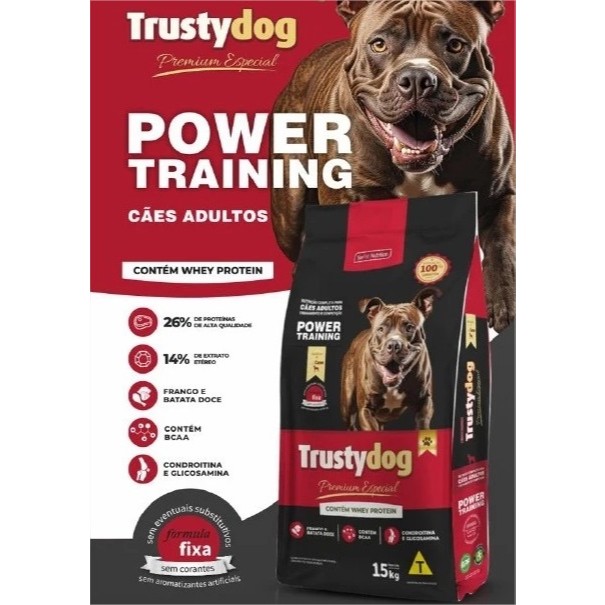 Ração Premium Especial Power Training com Whey Protein Cachorro Caes de Raça Grande Trusty Dog (Seara) Adulto 15kg