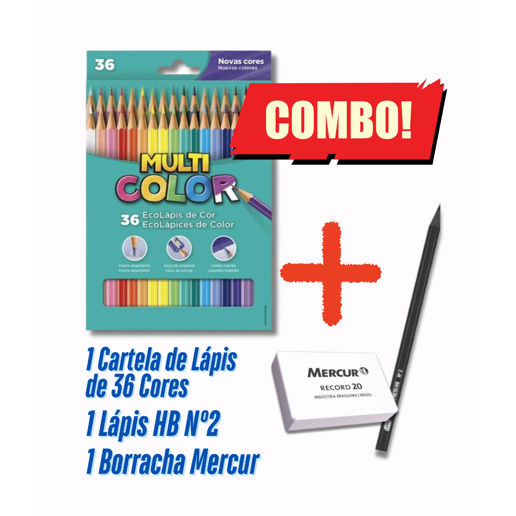 Lápis Colorido Multicolor 36 Cores + Lápis HB Nº 2 e Borracha Mércur de Brinde – Oferta Imperdível!