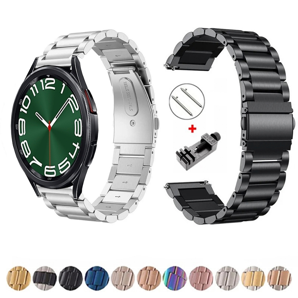 Pulseira de 20mm Metal Elos de aço inox para Smartwatch Galaxy Watch 6 Classic 43mm e 47mm de Engate Rapido