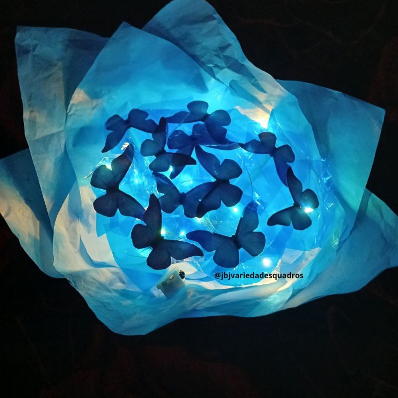 Buquê de Borboleta azul Montado com Led Buquê Buque Borboletas presente Namorada presente Aniversário presente buquê