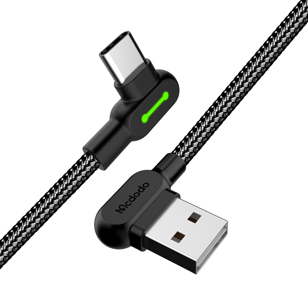 Cabo Carregador Led Usb Tipo C 2.4a 90 Graus 50cm - Preto