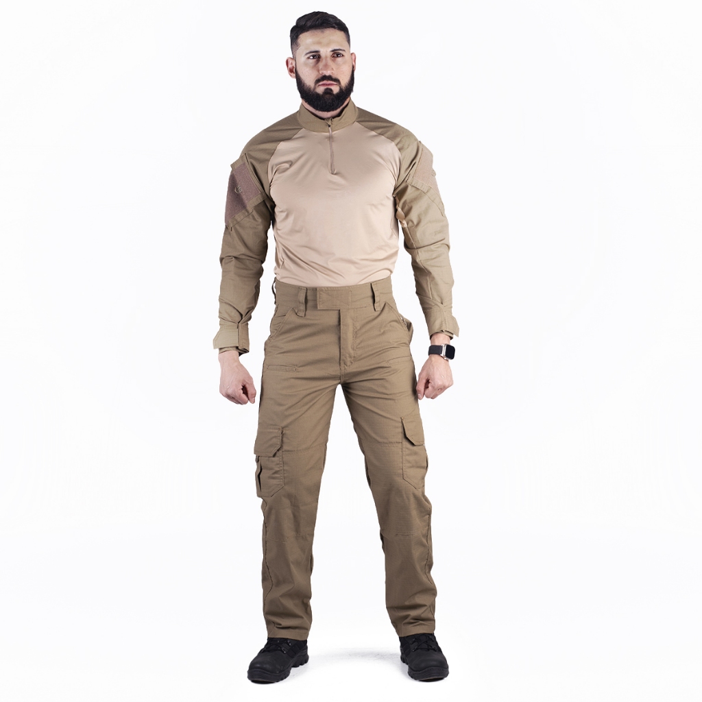 Conjunto Fardamento Calça e Camisa Combat Shirt Dragon Coyote Ripstop Reforçada Use Tático