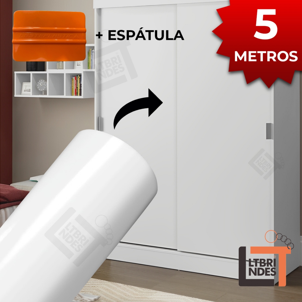 Adesivo Autocolante Vinil Branco 5m x 50cm Ou 60cm Envelopamento de Móveis Paredes Quarto Sala Cozinha Quarto Decoração