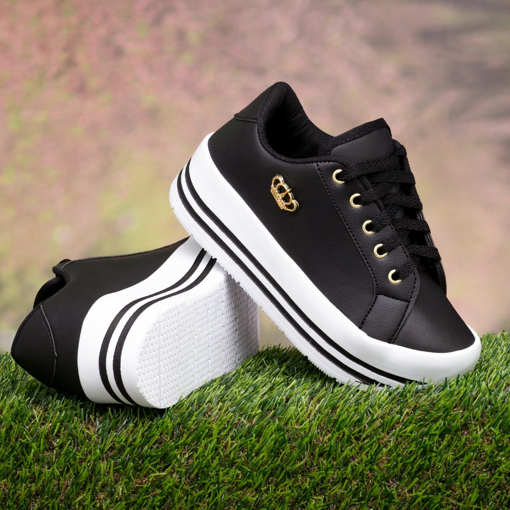 Tênis Branco Feminino Alto Sapato Estiloso Plataforma Casual Tenis Preto Confortável Esporte Fino