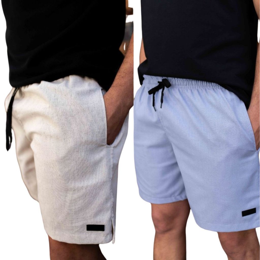 Kit 2 Short Linho Masculino Com Bolso Faca Discreto bege/colorido