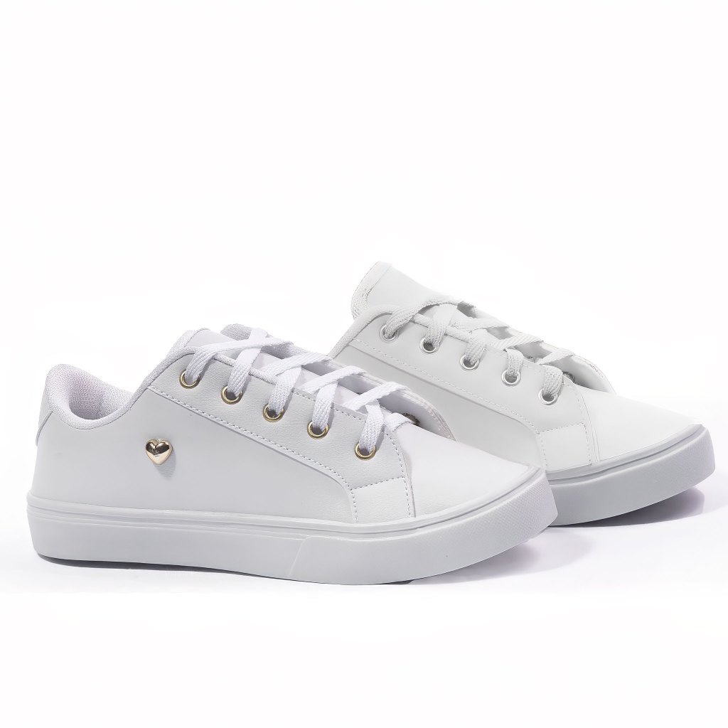 Tênis Feminino Tenis Femeneno Coração Sola Reta Preto Branco Rosê Casual Solado Macio ConfortávelTop