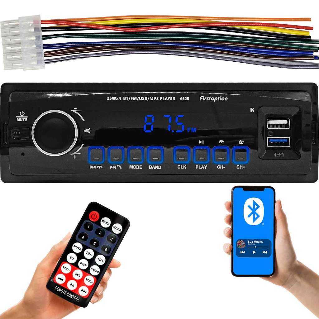 Rádio Mp3 Player Bluetooth Usb Universal 1 Din Painel Led