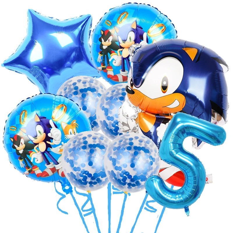 Kit 10 Balão Metalizado Sonic Balões Game Festa Infantil Decoração Aniversários Enfeite