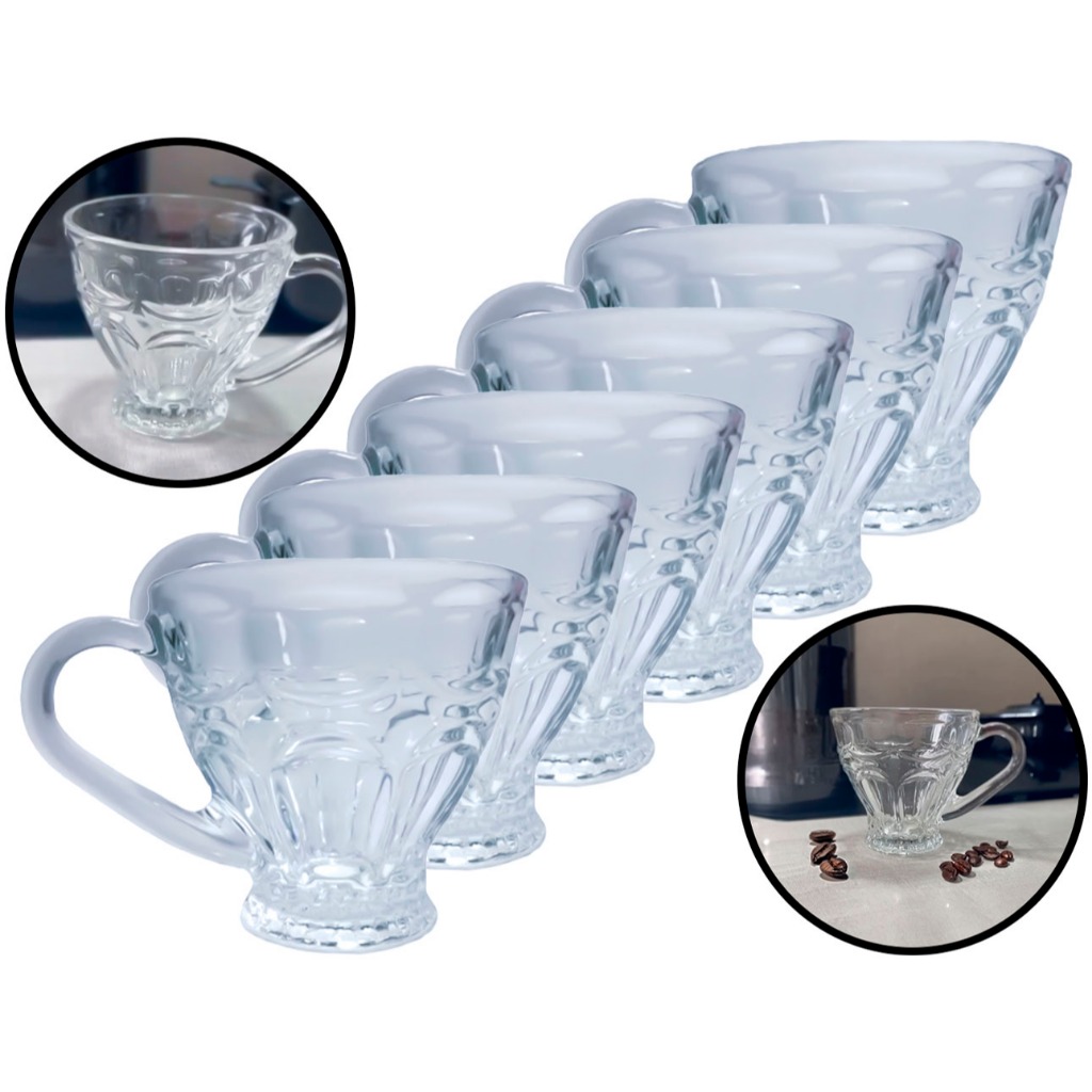 Conjunto Jogo Xícaras Para Café Chá Expresso Chocolate 6 Peças Vidro Sem Pires 150ml Flux