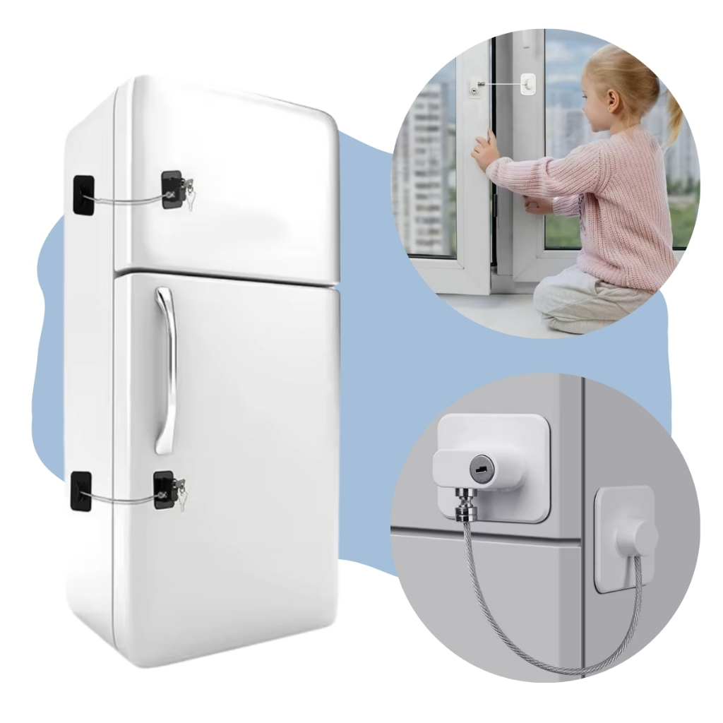 Trava Tranca para Geladeira Freezer Porta Janela Gaveta Não Precisa Furar Com Chave