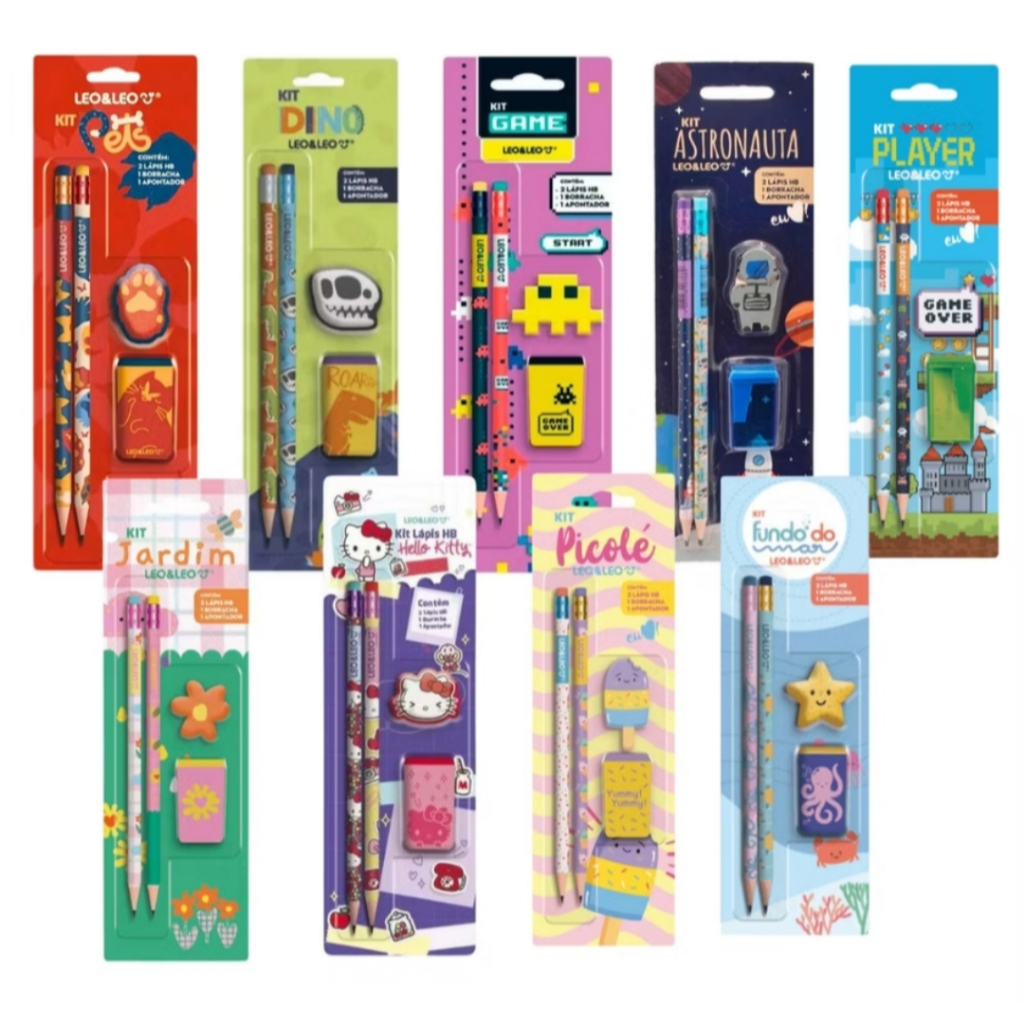 Kit lápis de escrever/apontador e borracha leo&leo decorados hello kitty harry potter