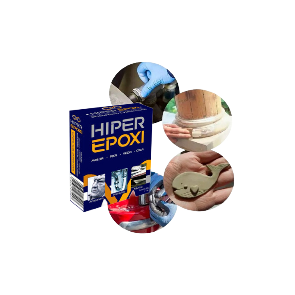 Cola Adesiva Massa Epoxi  HIPER EPOXI 50g Molda Fixa Veda para Aplicacao Artesanal Hiraulicas Naúticas Utilidades divers