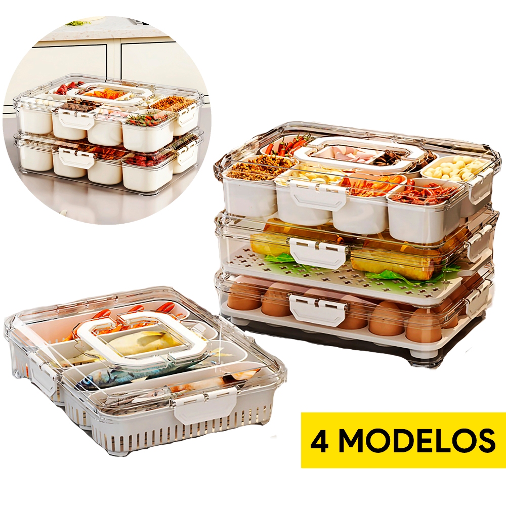 Organizador de Geladeira Multiuso Cesto Com Tampa Cozinha Alimentos Verduras e Vegetais Hermético