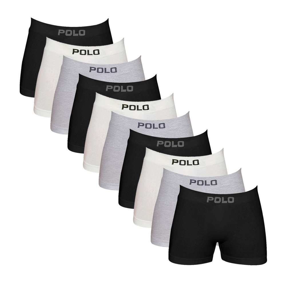 Kit c/ 10 Cuecas Boxer de Algodão Masculinas Sortidas Sem Costura Polo Star 781