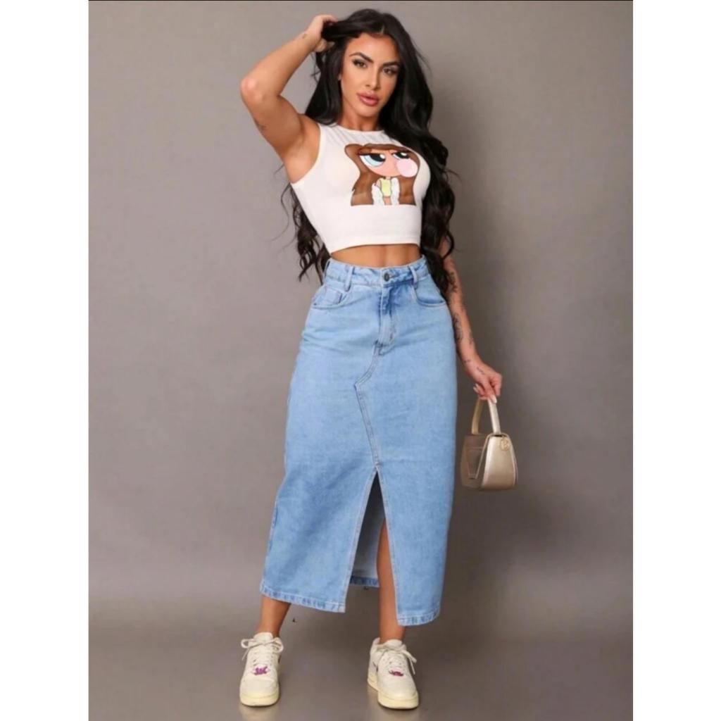 SAIA MIDI LAVAGEM CLARA!! em Oferta na Shopee