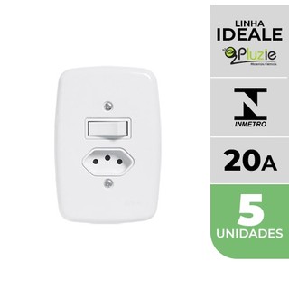 Kit 5 interruptor 1 tecla simples + tomada 20A Pluzie ideale branco 4x2
