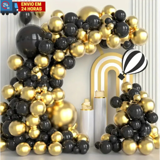 Kit 75 Balões Preto e Cromados Dourado Para Festas e Aniversários em Oferta na Shopee