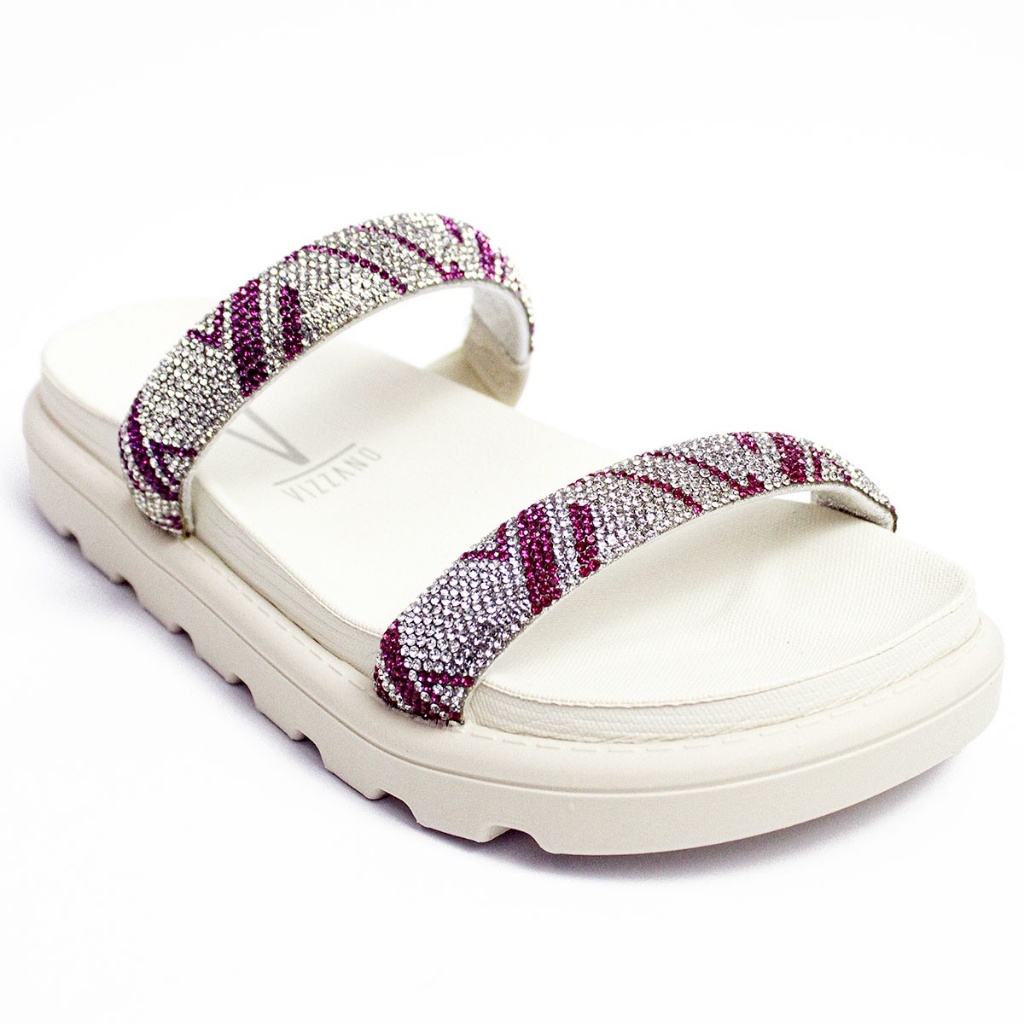 Papete Vizzano Feminina Strass Brilho Tratorada Original Branco e Magenta 6459.110
