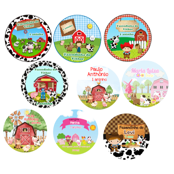 fazendinha Adesivos Personalizados Lembrancinhas festa aniversario 5x5cm fazemos todo os temas