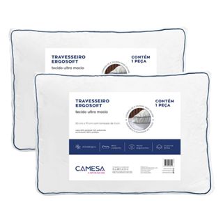 Kit 2 Travesseiros Ergosoft Hotel Ergonômico Antialérgico Ultra Macio 70x50cm Camesa