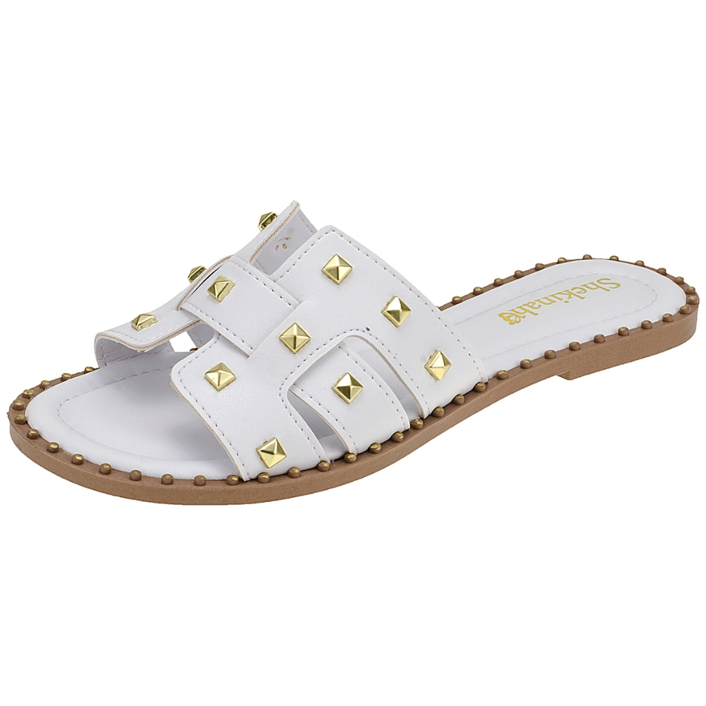 Rasteirinha Feminina Rasteira Shekinah Pirâmide Spike Confortável Enfeite Pedras em Oferta na Shopee