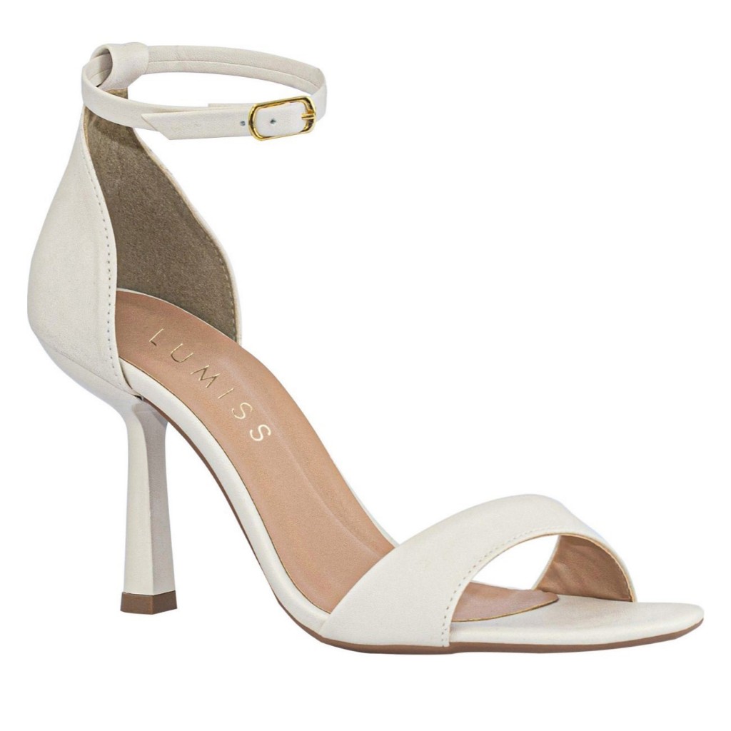 Sandália Feminina Lumiss Confortável Salto Alto Fino Moderna Tiras Social Off White
