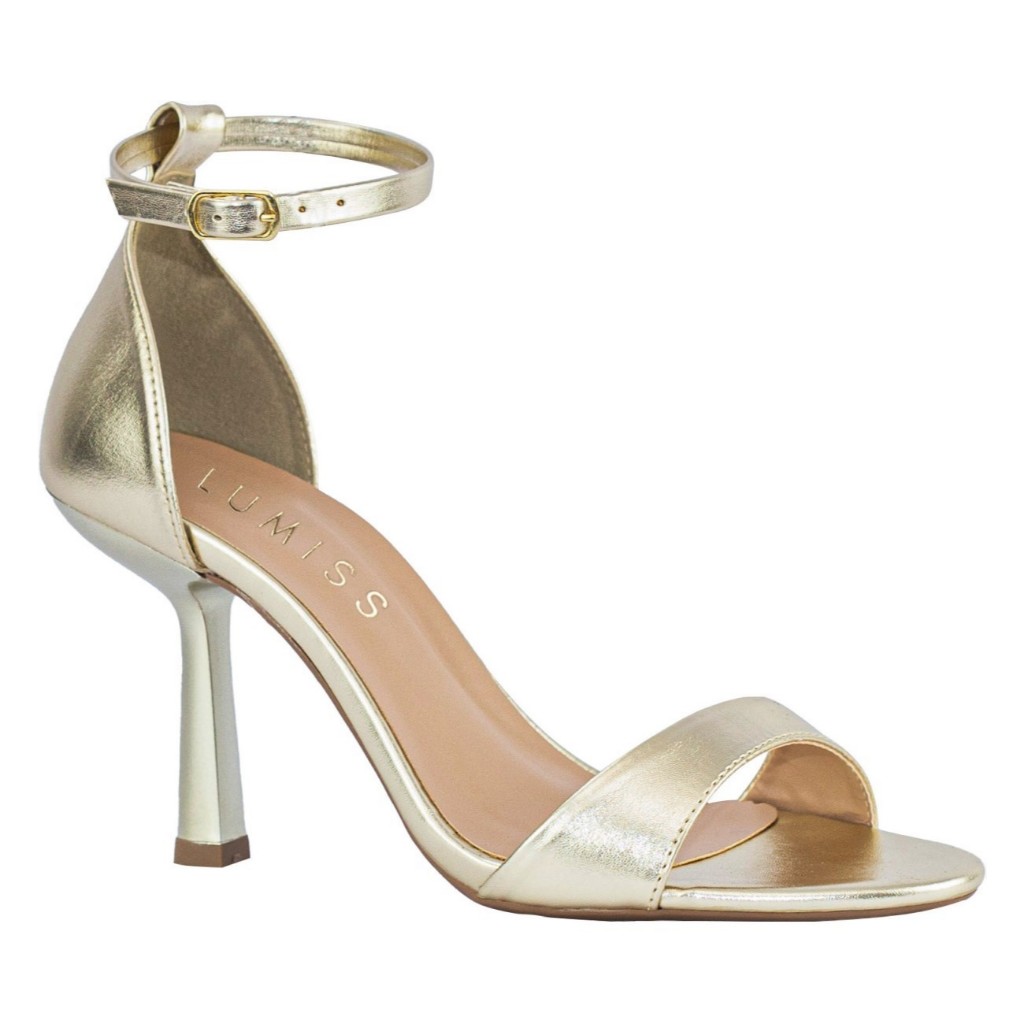 Sandália Feminina Lumiss Confortável Salto Alto Fino Moderna Tiras Social Ouro Light - Women Shoes