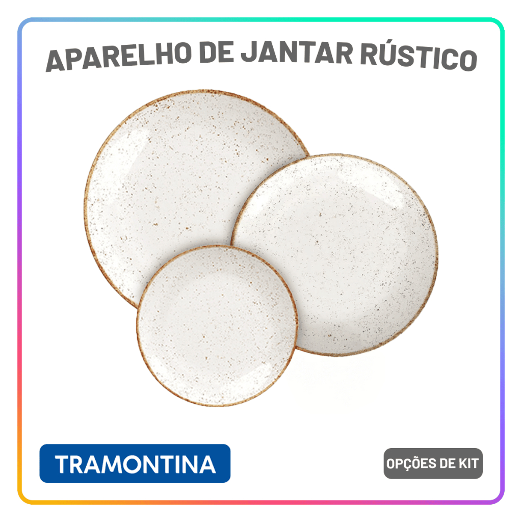 Aparelho de Jantar Rústico Marrom Tramontina Jogo de Pratos Rasos, Fundos e Sobremesa Opçõ...